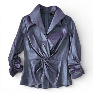 Tadashi Collection Iridescent Wrap Blouse | Y2K Designer Evening Top